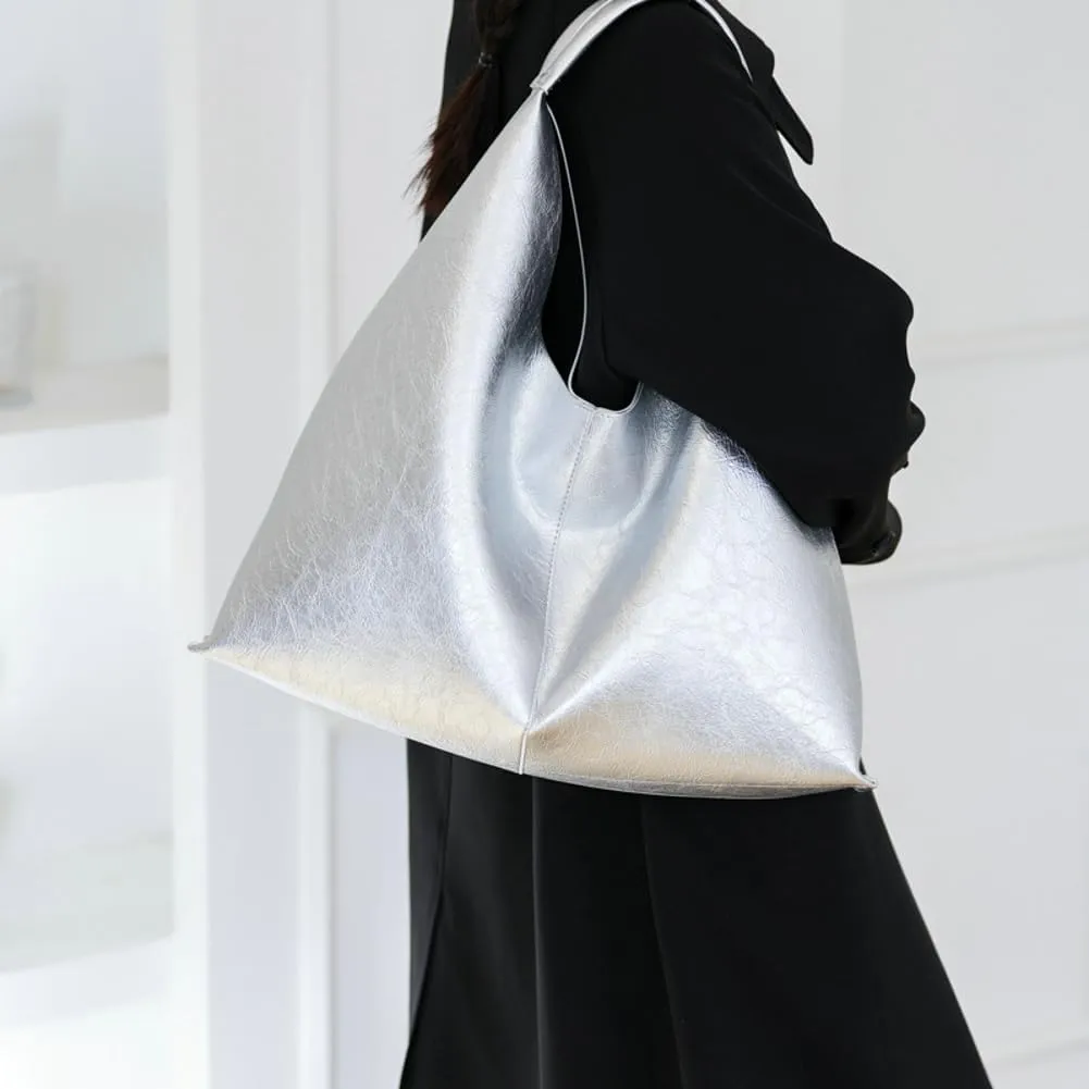 Silver Hobo Bags Women Large Shoulder Bag Cute Solid Purses Satchels Bag College Work Travel Tote Handbag 2024