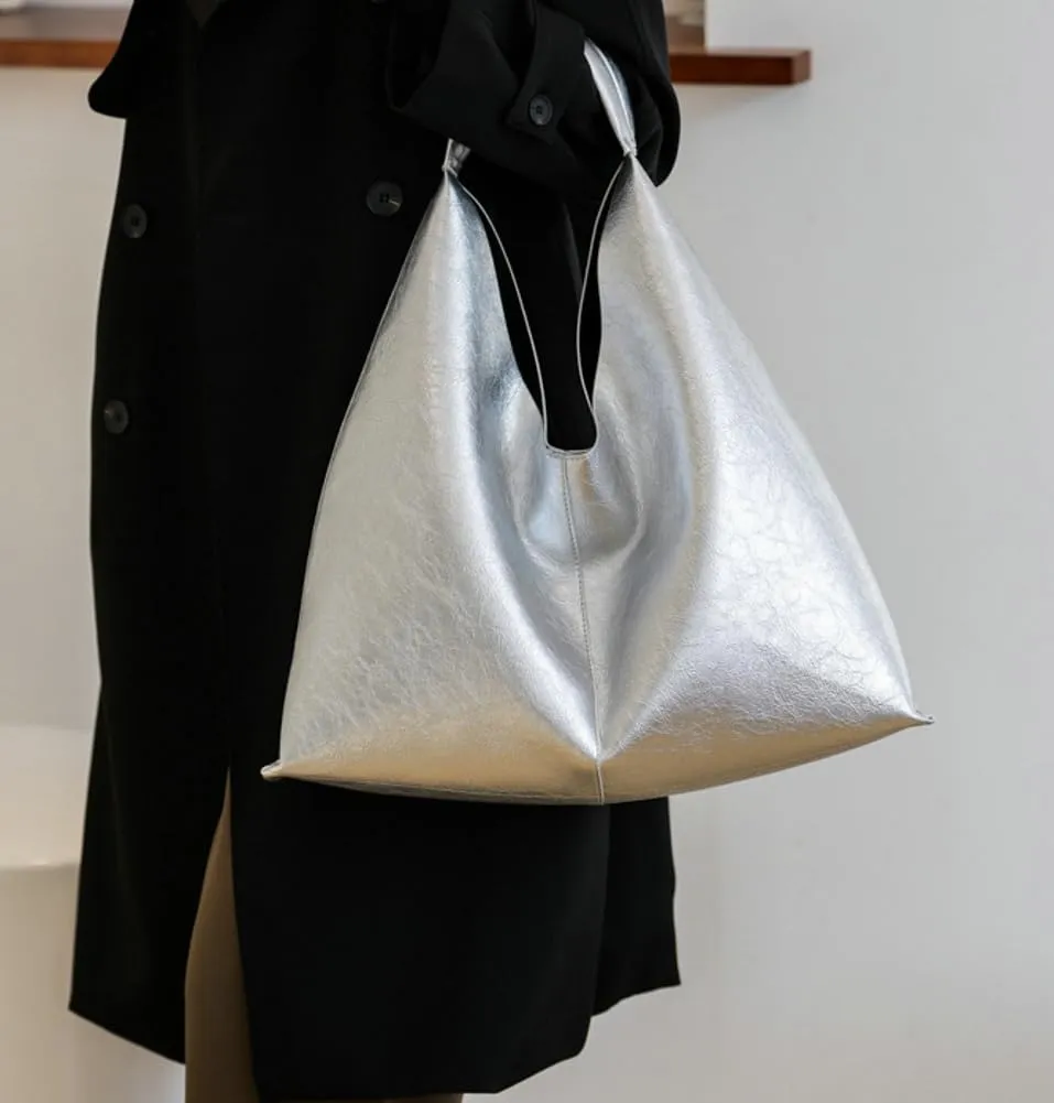 Silver Hobo Bags Women Large Shoulder Bag Cute Solid Purses Satchels Bag College Work Travel Tote Handbag 2024