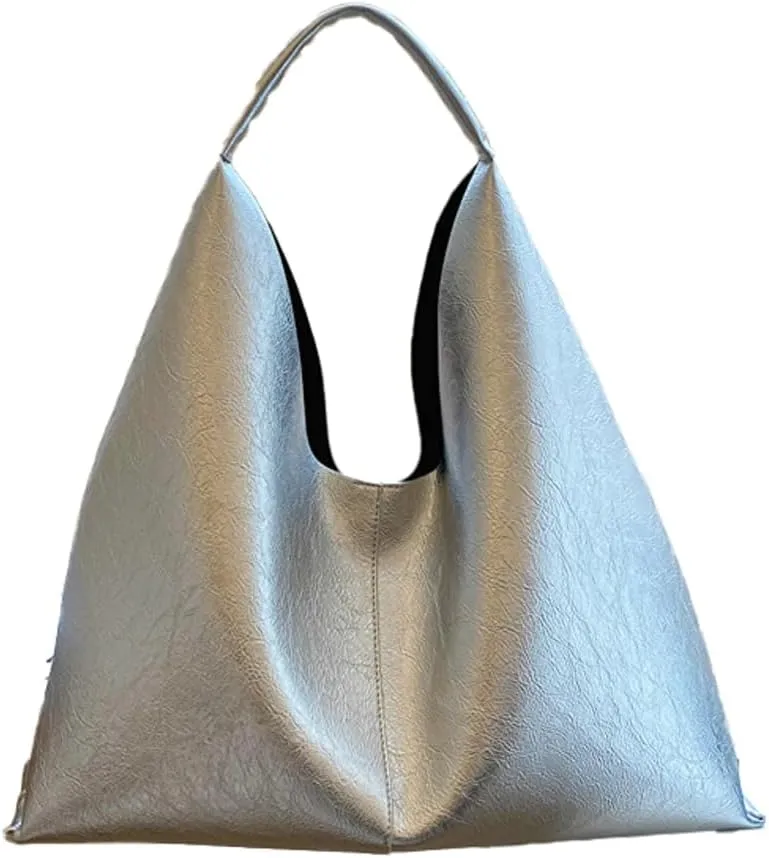 Silver Hobo Bags Women Large Shoulder Bag Cute Solid Purses Satchels Bag College Work Travel Tote Handbag 2024