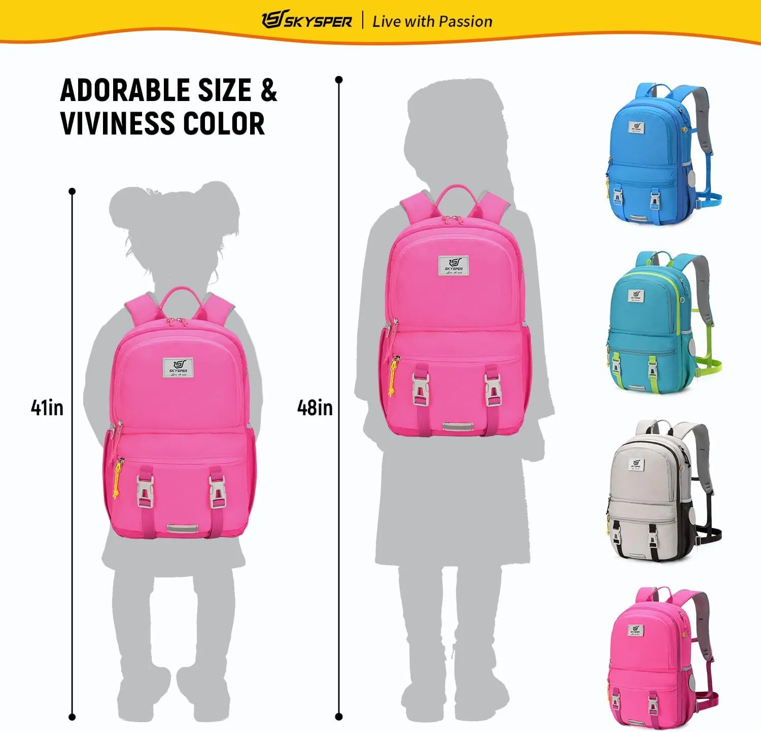 SKYSPER Kids Backpack - 18L School Backpacks Girls Multi-compartment Travel Bags Boys Bookbag Teen with DIY Sticker