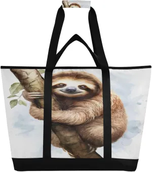 Sloth Tote Bag for Women with Zipper Reusable Grocery Bags Foldable Insulated Cooler Bag Handbags Totes Shopping Bags for Groceries Travel Beach Picnic Work
