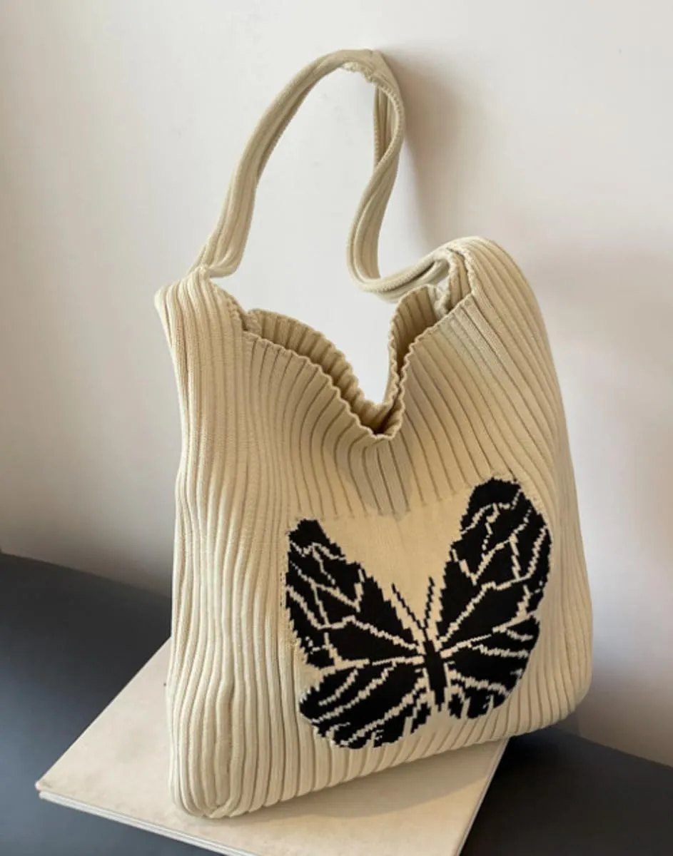 Slouchy Crochet Tote Bag Women Knit Hobo Bags Butterfly Shoulder Bag Trendy CrossBody Purse Knitted Travel Satchels Handbag