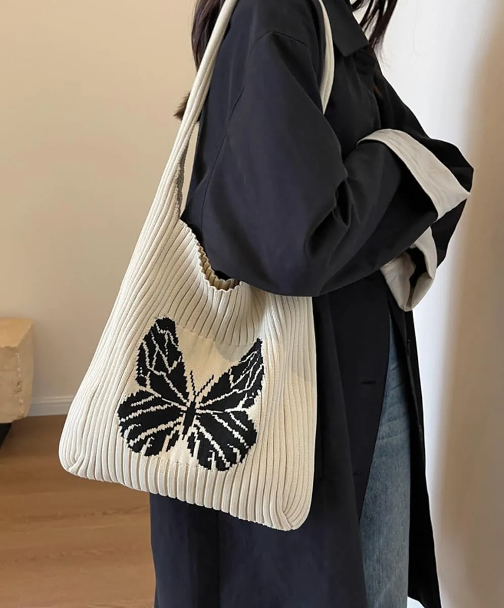 Slouchy Crochet Tote Bag Women Knit Hobo Bags Butterfly Shoulder Bag Trendy CrossBody Purse Knitted Travel Satchels Handbag