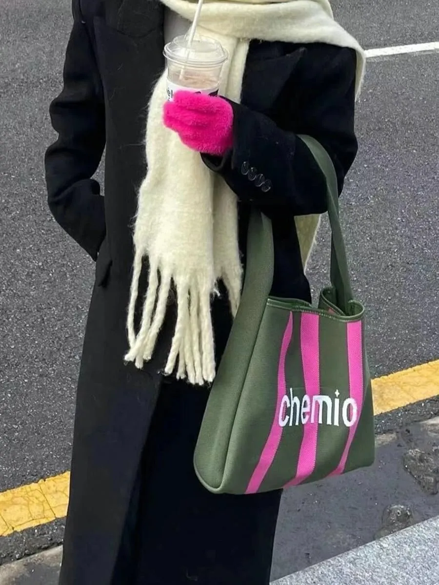 Slouchy Crochet Tote Bag Women Knit Hobo Bags Stripe Shoulder Bag Trendy CrossBody Purse Knitted Travel Satchels Handbag