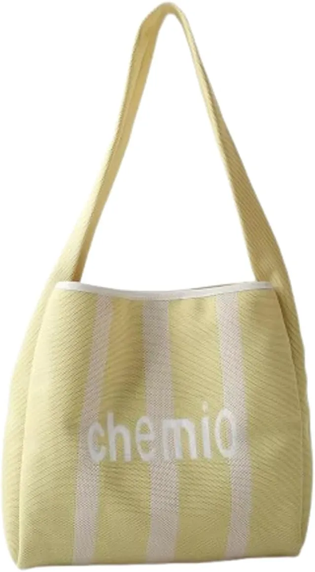 Slouchy Crochet Tote Bag Women Knit Hobo Bags Stripe Shoulder Bag Trendy CrossBody Purse Knitted Travel Satchels Handbag