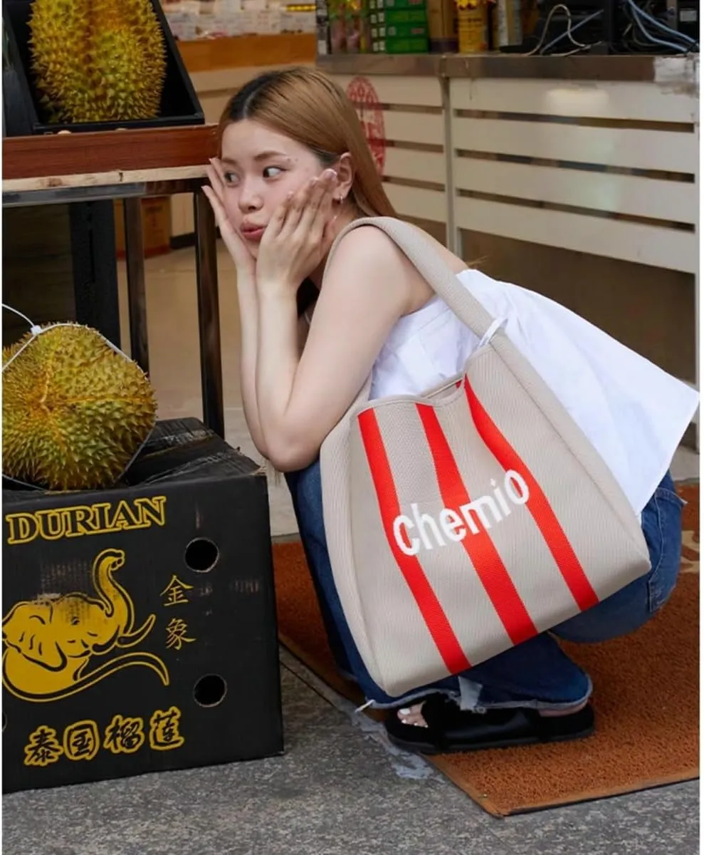 Slouchy Crochet Tote Bag Women Knit Hobo Bags Stripe Shoulder Bag Trendy CrossBody Purse Knitted Travel Satchels Handbag