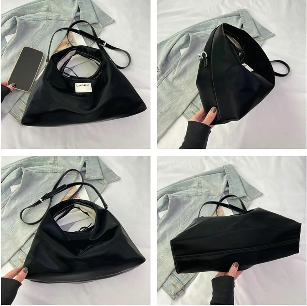 Slouchy PU Leather Crescent Hobo Bags Women Trendy Crossbody Purse Satchels Shoulder Bag Dumpling Top-handle Tote Handbag