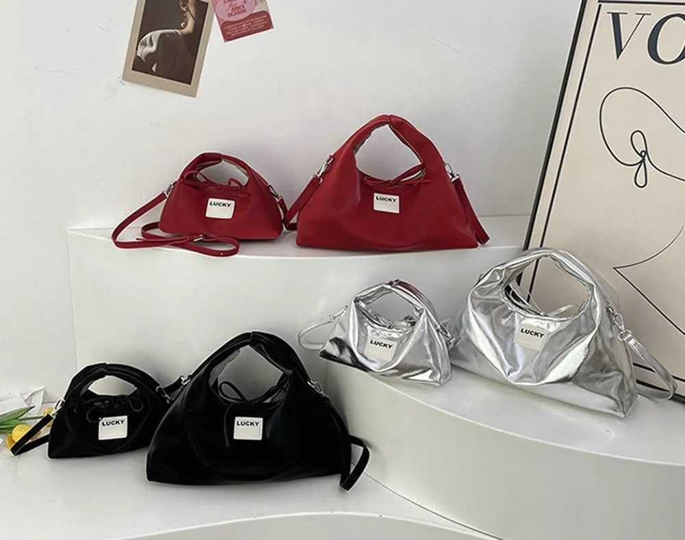 Slouchy PU Leather Crescent Hobo Bags Women Trendy Crossbody Purse Satchels Shoulder Bag Dumpling Top-handle Tote Handbag