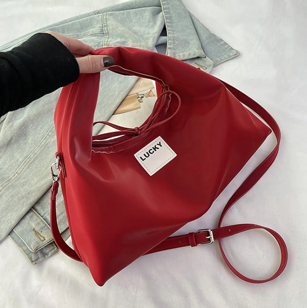 Slouchy PU Leather Crescent Hobo Bags Women Trendy Crossbody Purse Satchels Shoulder Bag Dumpling Top-handle Tote Handbag