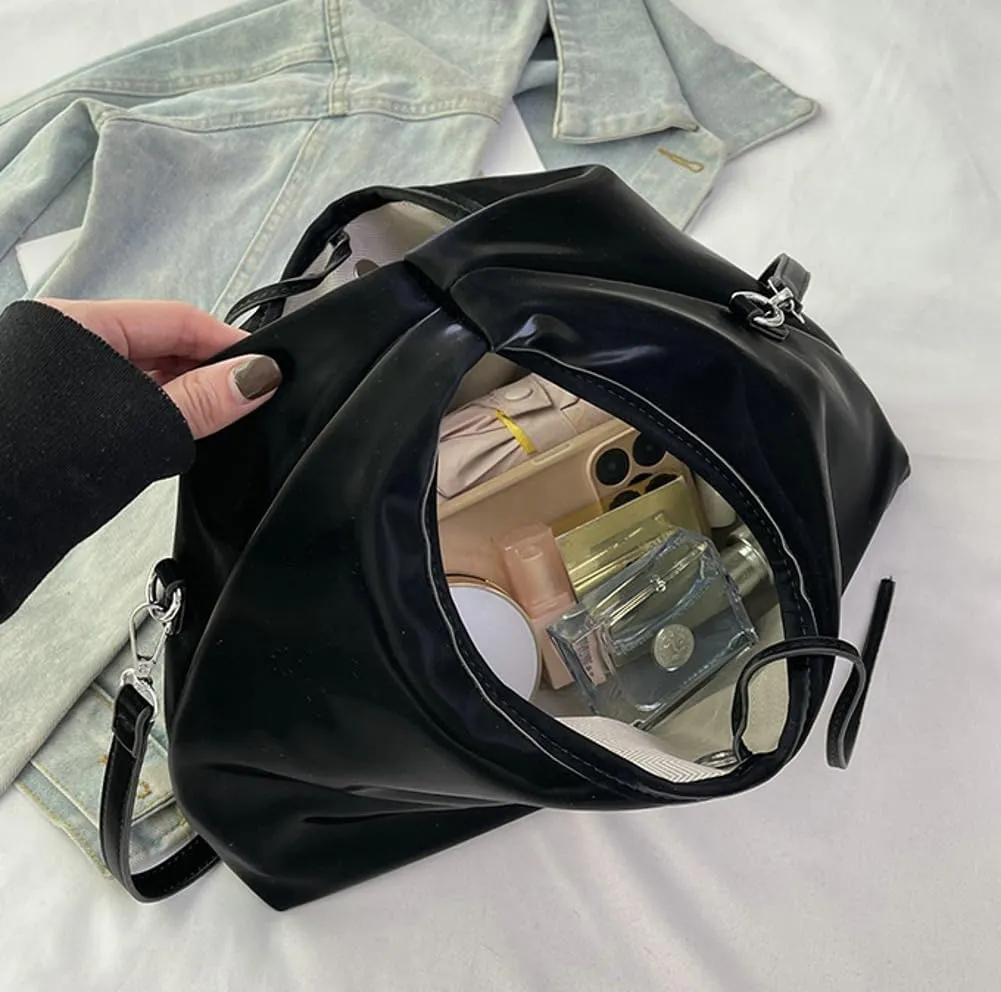 Slouchy PU Leather Crescent Hobo Bags Women Trendy Crossbody Purse Satchels Shoulder Bag Dumpling Top-handle Tote Handbag