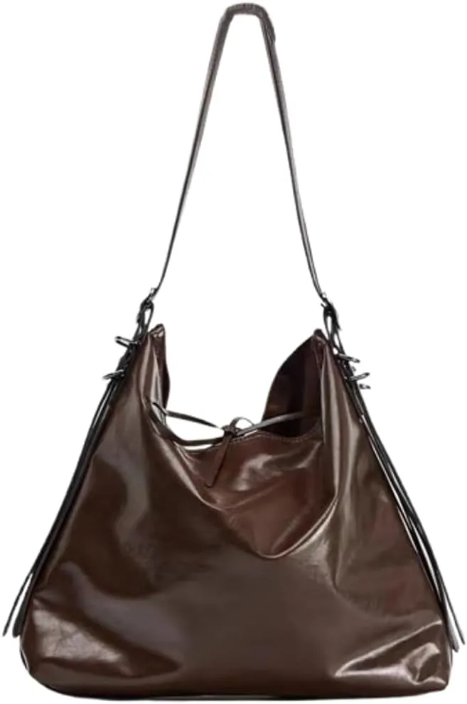 Slouchy PU Leather Underarm Crescent Hobo Bags Women Trendy Shoulder Satchels Bag Crossbody Purse Top-handle Tote Handbag