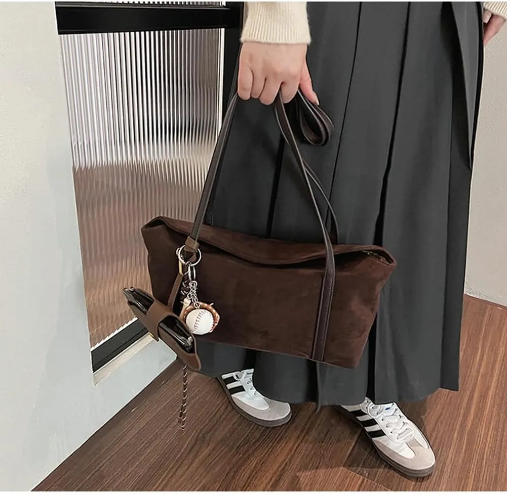 Slouchy Suede Bucket Hobo Bags Crescent Satchels Underarm Shoulder Bag Trendy Crossbody Purse Top-handle Tote Handbag 2024