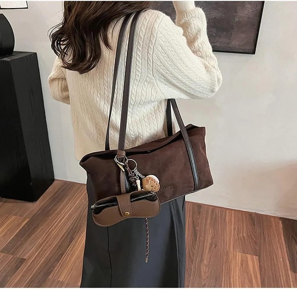 Slouchy Suede Bucket Hobo Bags Crescent Satchels Underarm Shoulder Bag Trendy Crossbody Purse Top-handle Tote Handbag 2024
