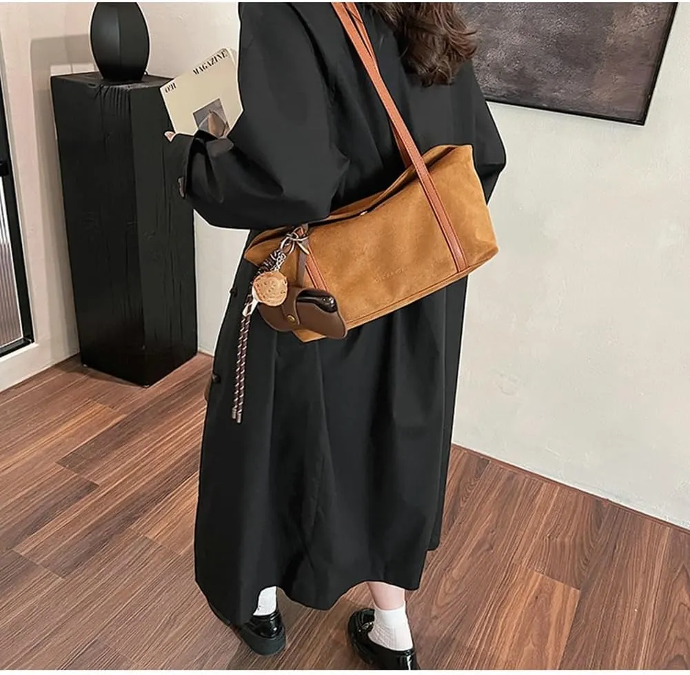 Slouchy Suede Bucket Hobo Bags Crescent Satchels Underarm Shoulder Bag Trendy Crossbody Purse Top-handle Tote Handbag 2024