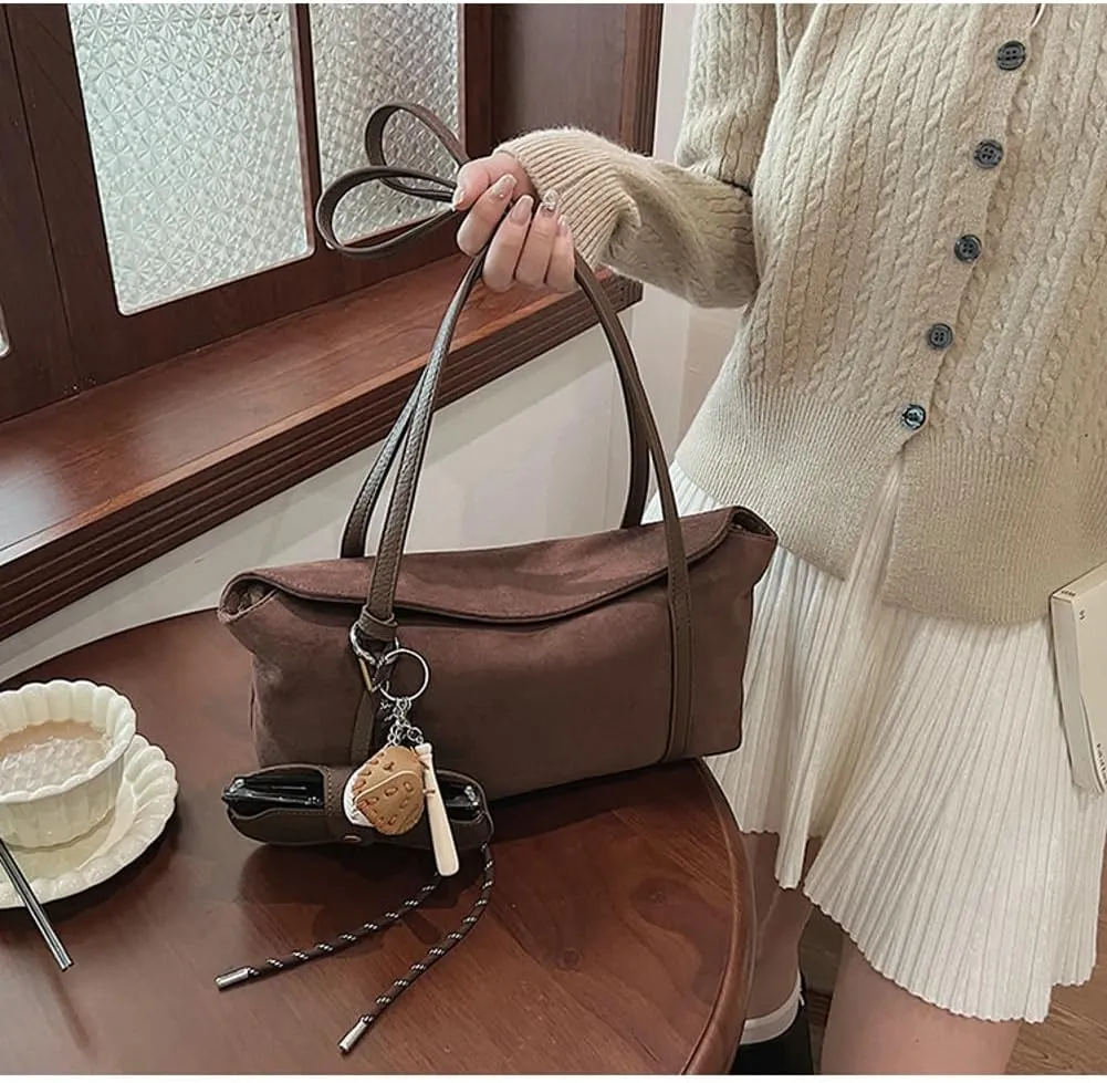 Slouchy Suede Bucket Hobo Bags Crescent Satchels Underarm Shoulder Bag Trendy Crossbody Purse Top-handle Tote Handbag 2024