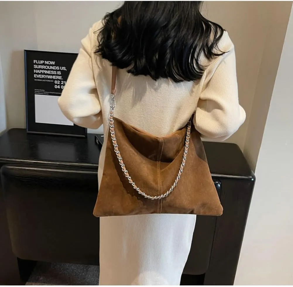 Slouchy Suede Hobo Bags Women Crescent Satchels Shoulder Bag Top-handle Crossbody Purse Trendy Travel College Tote Handbag