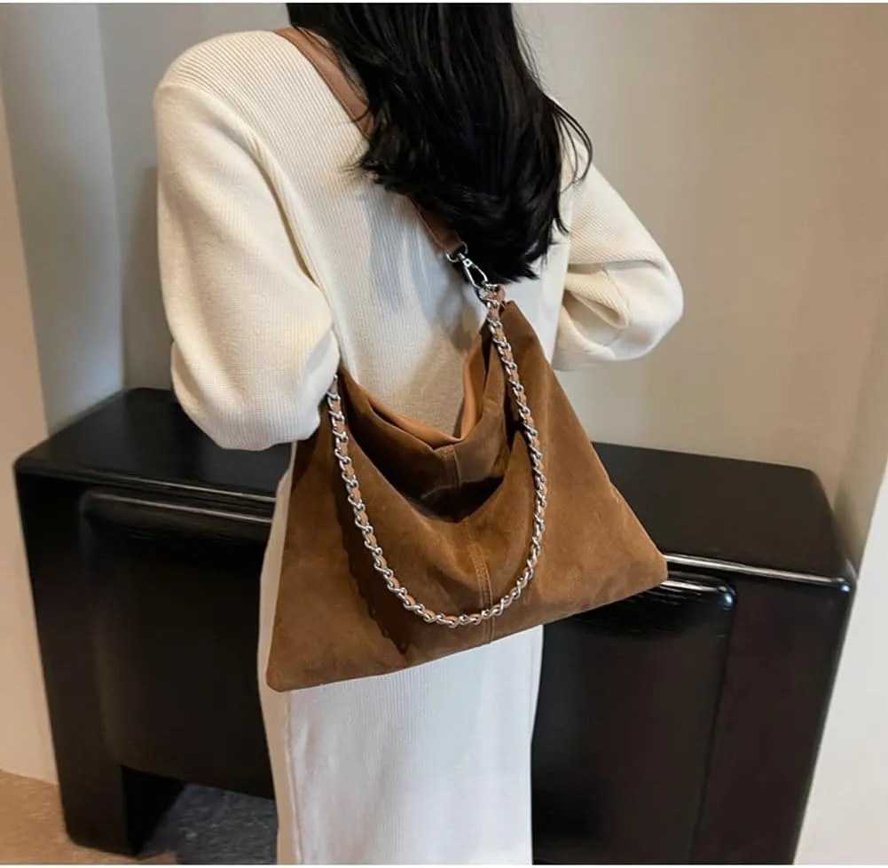 Slouchy Suede Hobo Bags Women Crescent Satchels Shoulder Bag Top-handle Crossbody Purse Trendy Travel College Tote Handbag