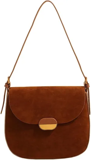 Slouchy Suede Saddle Bag Women Underarm Crescent Shoulder Hobo Bags Satchels Crossbody Purse Trendy Top-Handle Tote Handbag
