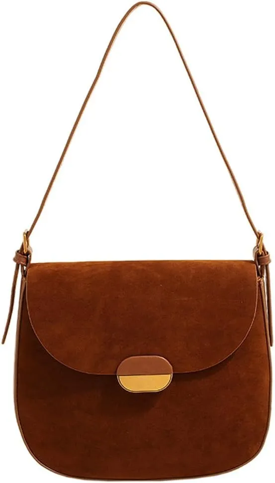 Slouchy Suede Saddle Bag Women Underarm Crescent Shoulder Hobo Bags Satchels Crossbody Purse Trendy Top-Handle Tote Handbag