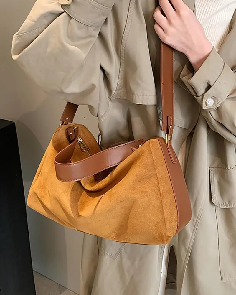 Slouchy Suede Tote Bags for Women Soft Faux Leather Satchels Large Shoulder Crossbody Purse Trendy Working Handbag