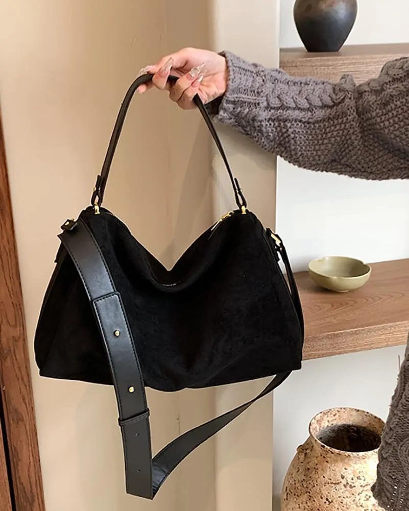 Slouchy Suede Tote Bags for Women Soft Faux Leather Satchels Large Shoulder Crossbody Purse Trendy Working Handbag