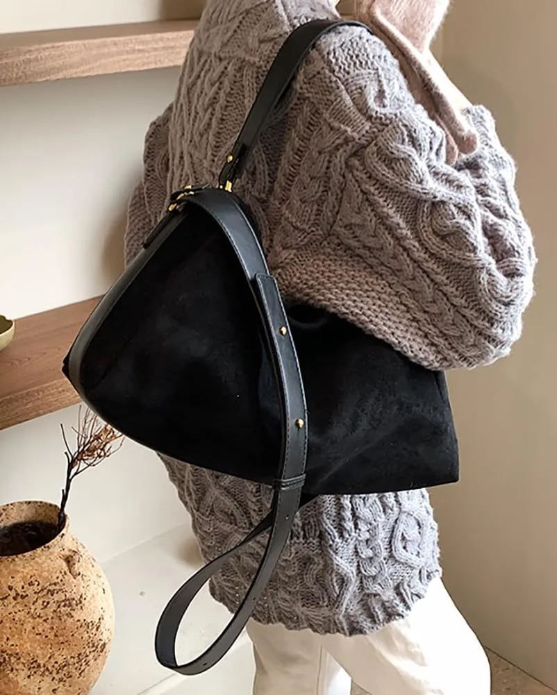 Slouchy Suede Tote Bags for Women Soft Faux Leather Satchels Large Shoulder Crossbody Purse Trendy Working Handbag