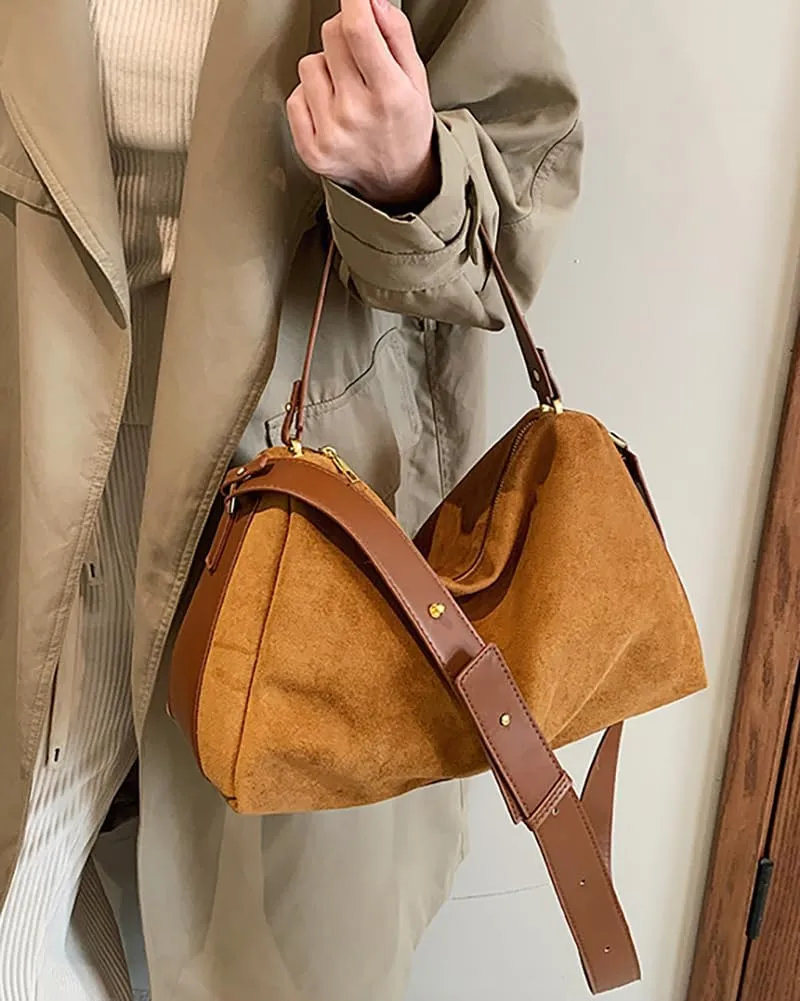 Slouchy Suede Tote Bags for Women Soft Faux Leather Satchels Large Shoulder Crossbody Purse Trendy Working Handbag
