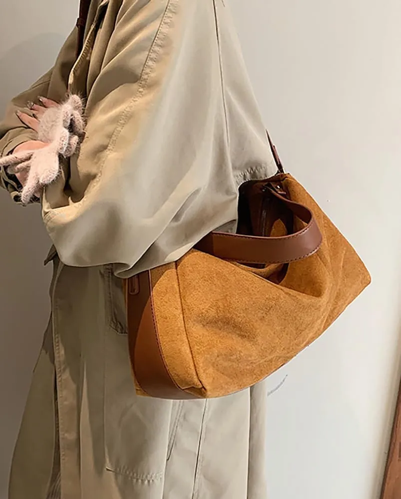 Slouchy Suede Tote Bags for Women Soft Faux Leather Satchels Large Shoulder Crossbody Purse Trendy Working Handbag