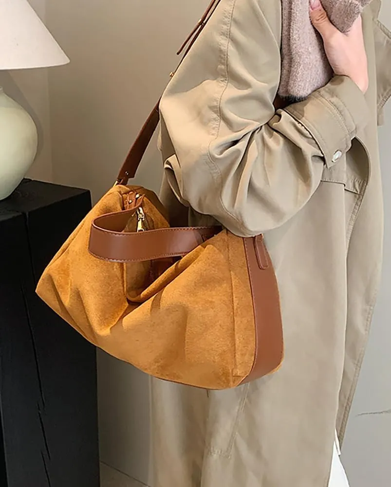 Slouchy Suede Tote Bags for Women Soft Faux Leather Satchels Large Shoulder Crossbody Purse Trendy Working Handbag