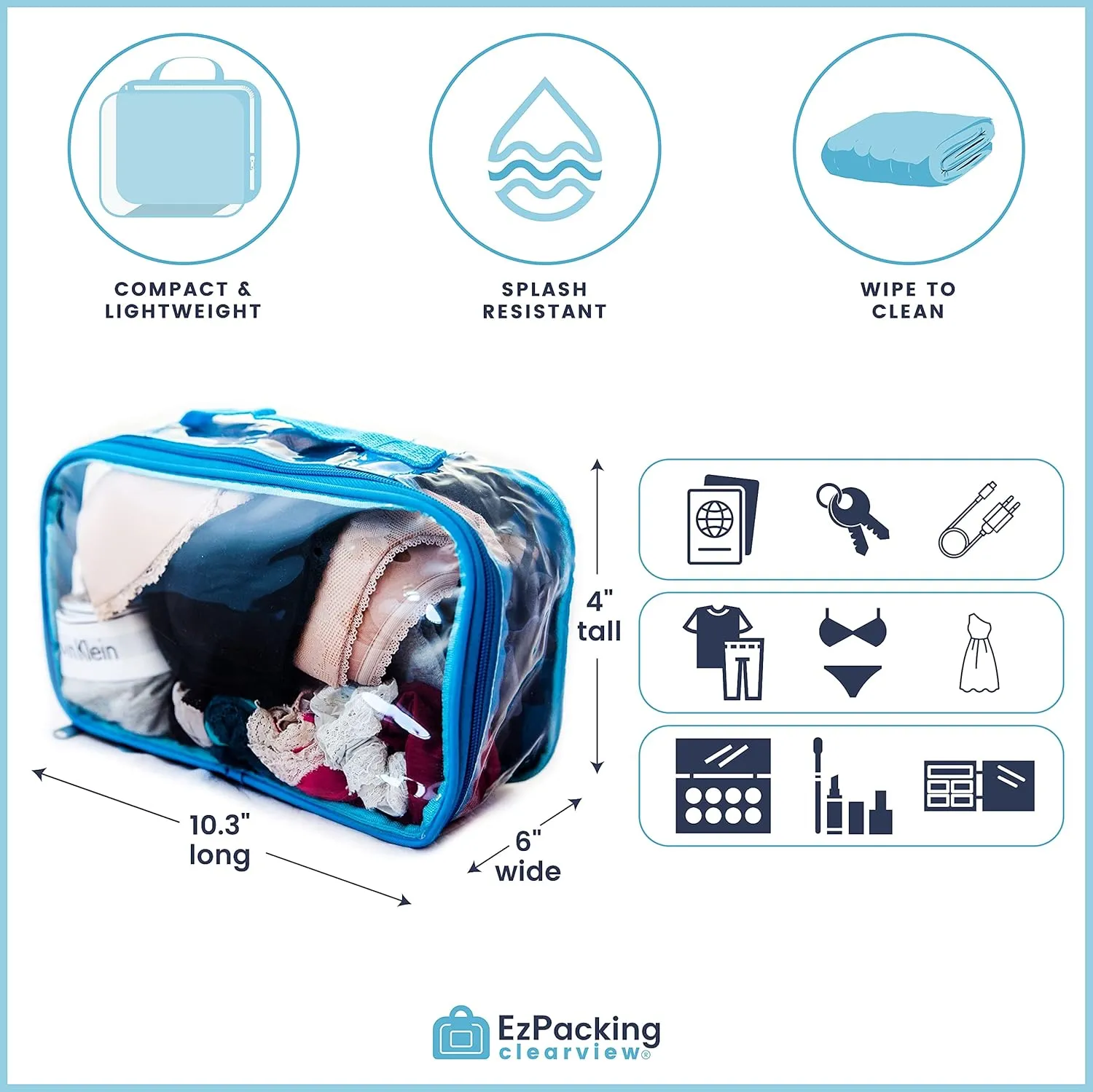 Small Clear Travel Packing Cube/See Through PVC Plastic Pouch for Carry On Suitcase, Backpack or Diaper Bag/Transparent Multipurpose Accessories, Makeup & Underwear Organizer w/Handle (Burgundy)