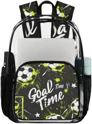 Soccer Themed Heavy Duty Clear Backpack Soccer Sport Large See Through Backpacks PVC Transparent Backpack Clear Bag for Women Men Security Stadium Work Travel Events Concert