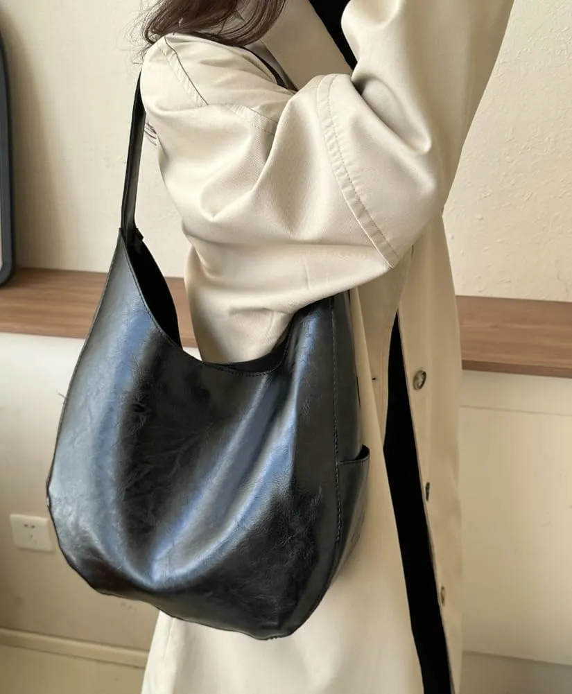 Soft Vegan Leather Shoulder Bag for Women Large Dumpling Tote Purse Retro Working Handbag Top Handle Satchels