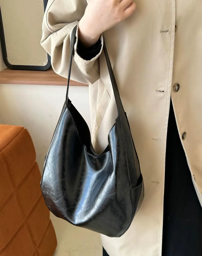 Soft Vegan Leather Shoulder Bag for Women Large Dumpling Tote Purse Retro Working Handbag Top Handle Satchels