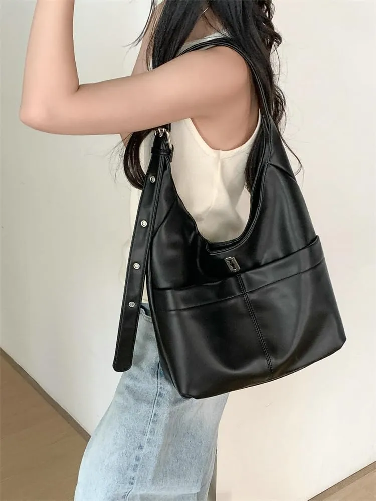 Soft Vegan Leather Shoulder Bag for Women Large Tote Crossbody Purse Y2K Underarm Handbags Working Satchels