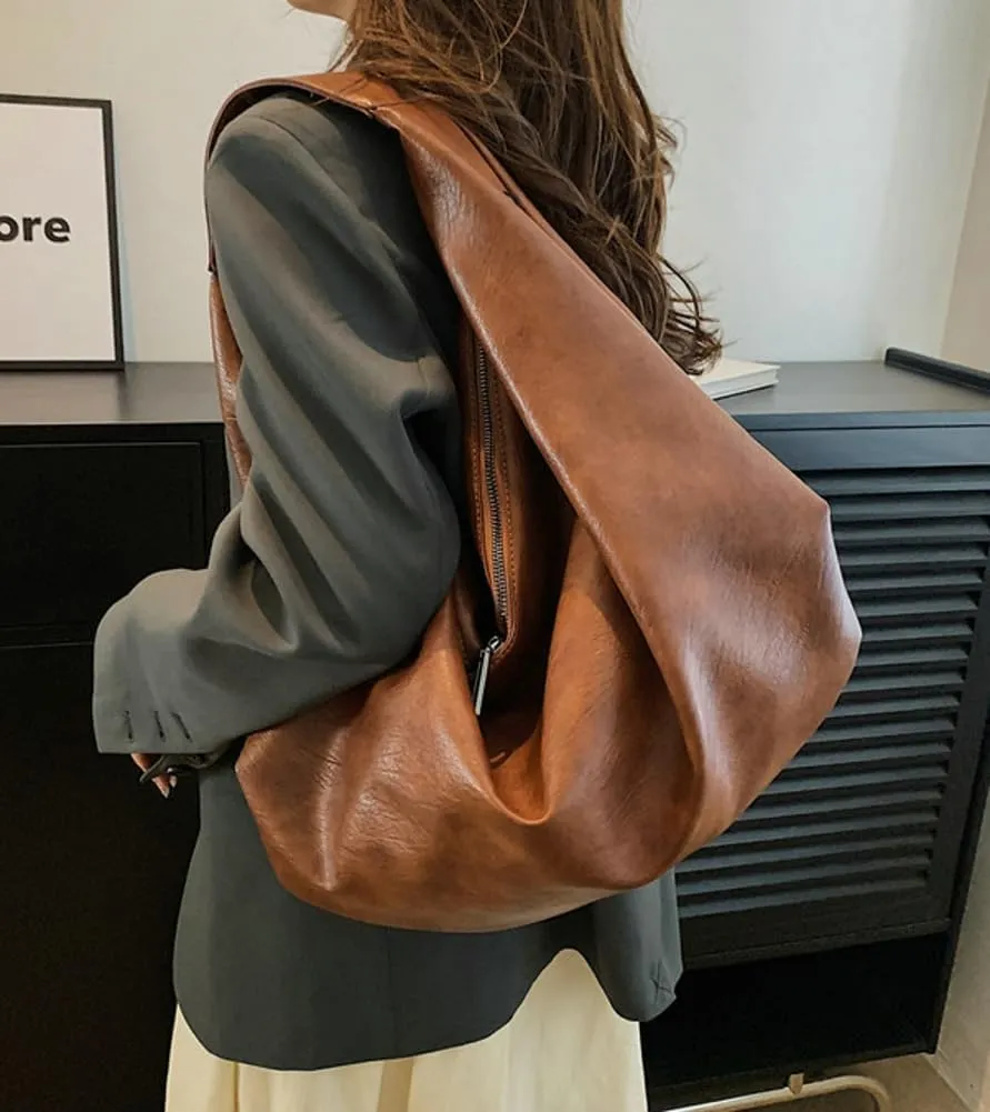 Soft Vegan Leather Tote Bag for Women Oversized Shoulder Purse Large Handbag Dumpling Satchels for Work Travel
