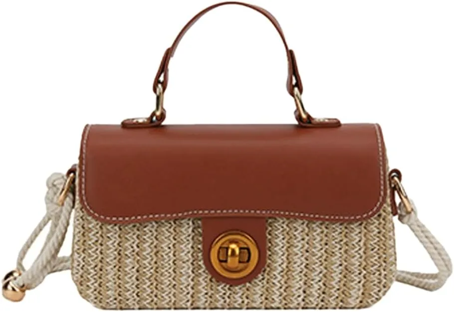 Straw Woven Clutch Purses for Women Cute Cross-body Handbag Mini Satchels Ladies Beach Bag for Travel,Commuting