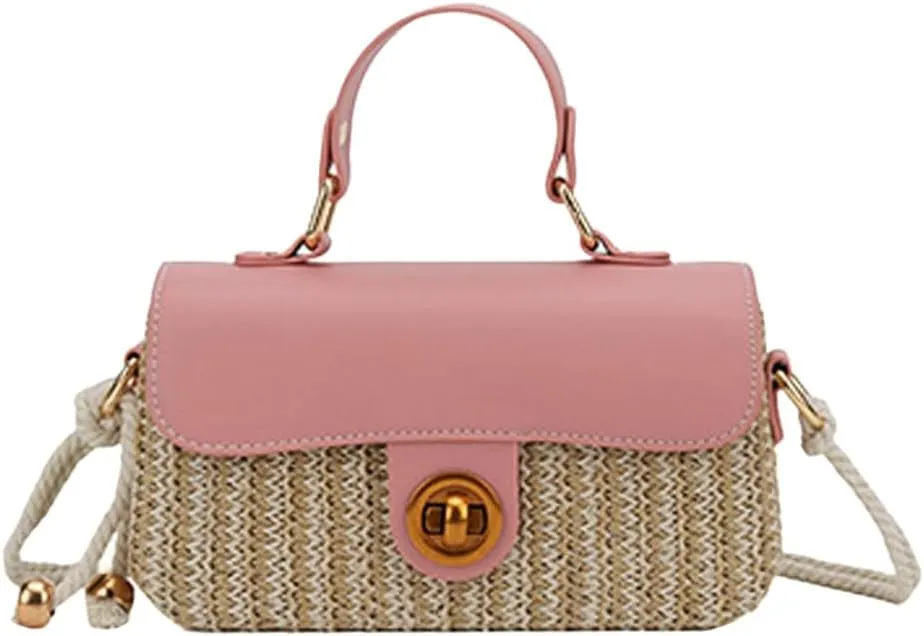 Straw Woven Clutch Purses for Women Cute Cross-body Handbag Mini Satchels Ladies Beach Bag for Travel,Commuting