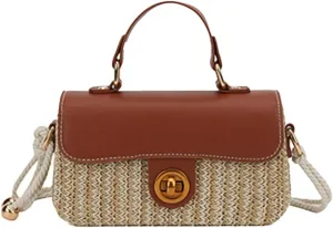 Straw Woven Clutch Purses for Women Cute Cross-body Handbag Mini Satchels Ladies Beach Bag for Travel,Commuting