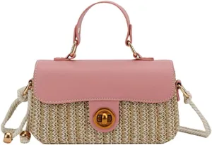 Straw Woven Clutch Purses for Women Cute Cross-body Handbag Mini Satchels Ladies Beach Bag for Travel,Commuting