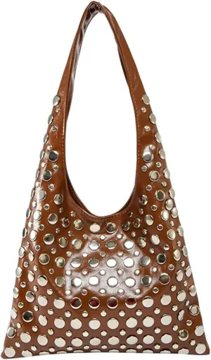Studded Purses Y2K 90s Hobo Bags Trendy Shoulder Punk Handbag Soft Faux Leather Underarm Satchels Tote Handbags