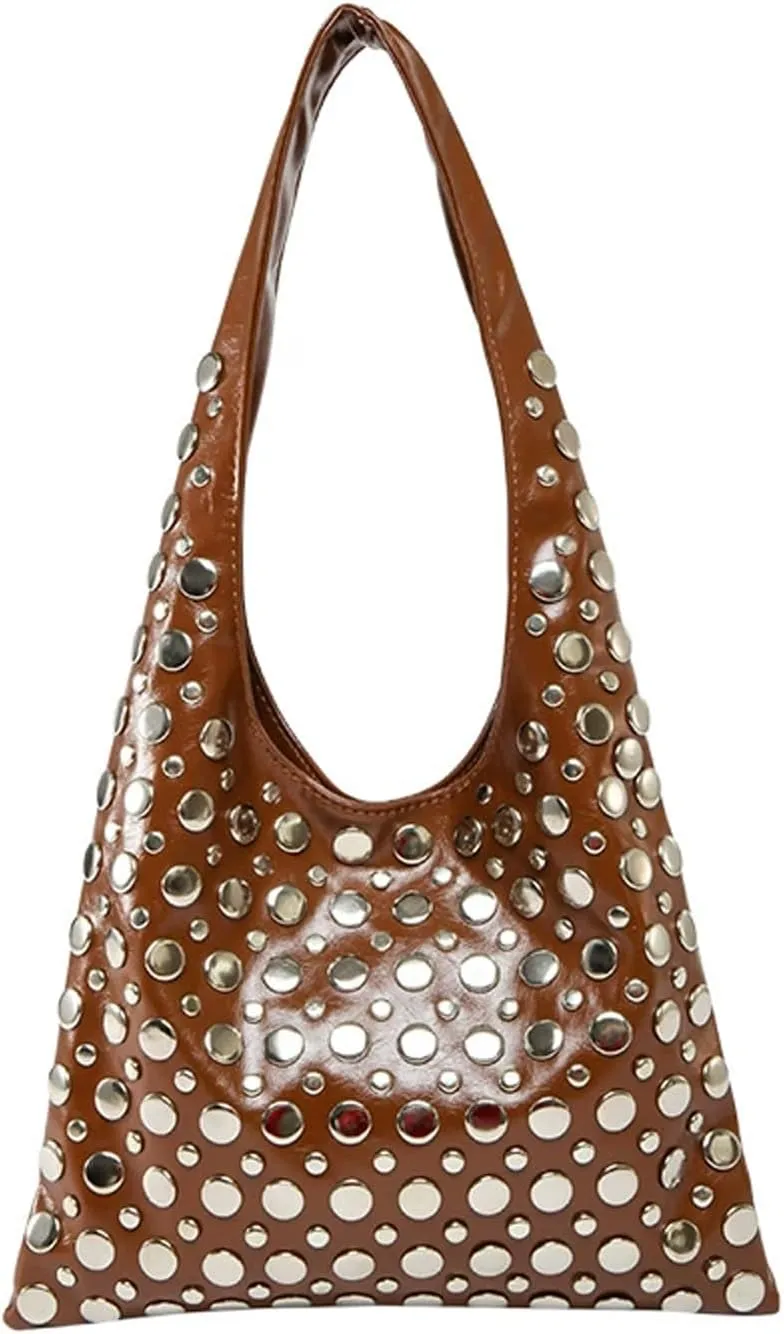 Studded Purses Y2K 90s Hobo Bags Trendy Shoulder Punk Handbag Soft Faux Leather Underarm Satchels Tote Handbags