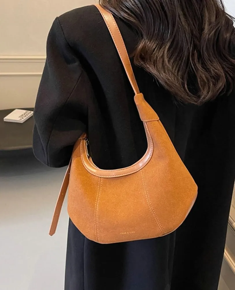 Suede Purse Handbag for Women Casual Crescent Satchels Shoulder Bag Crossbody Purse Top-handle Tote Party Shopping