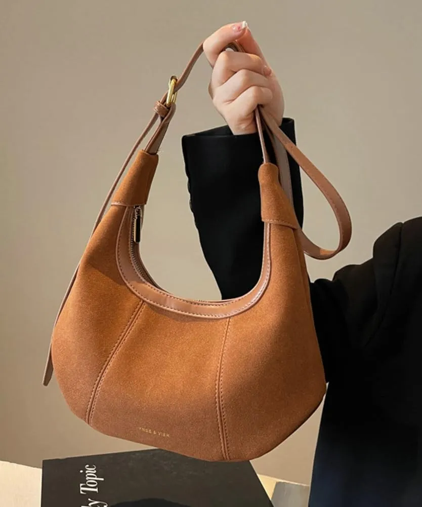 Suede Purse Handbag for Women Casual Crescent Satchels Shoulder Bag Crossbody Purse Top-handle Tote Party Shopping