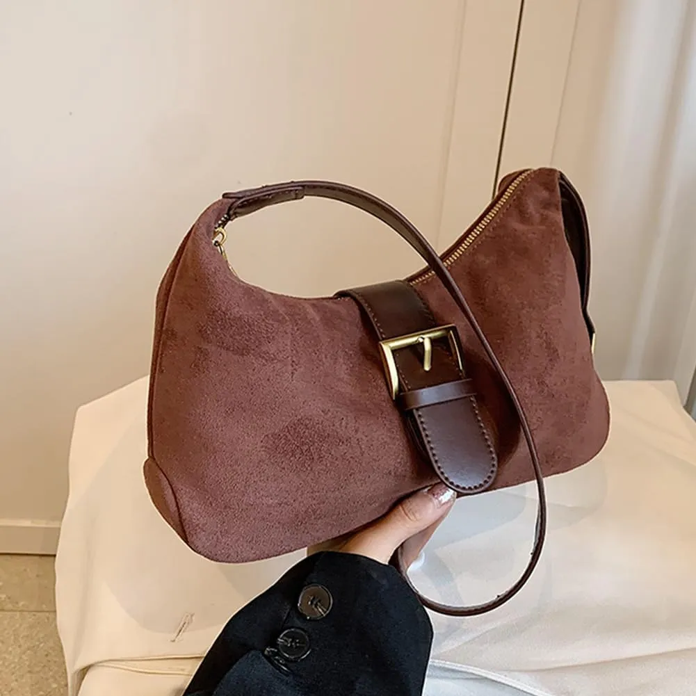 Suede Shoulder bag for Women Vintage Fashion Casual Hobo Bag Women's Small Totes bag Faux Work Handbag Saddle Bag