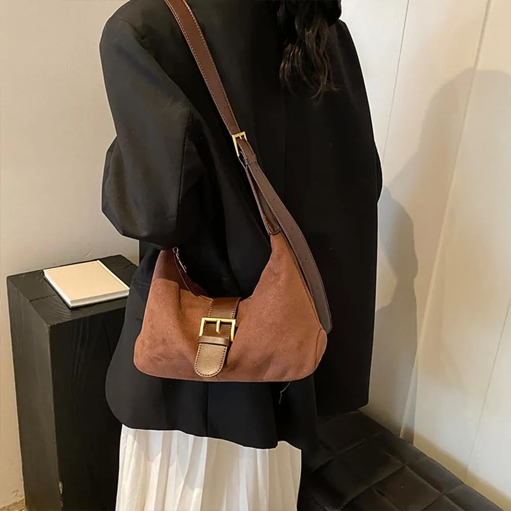 Suede Shoulder bag for Women Vintage Fashion Casual Hobo Bag Women's Small Totes bag Faux Work Handbag Saddle Bag