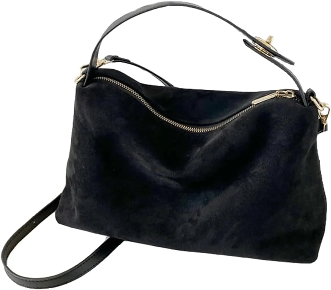Suede Tote Bag for Women Slouchy Hobo Crossbody Handbag Vintage Top Handle Crescent Satchels Shoulder Bag