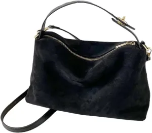 Suede Tote Bag for Women Slouchy Hobo Crossbody Handbag Vintage Top Handle Crescent Satchels Shoulder Bag