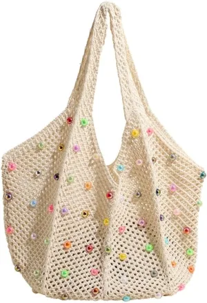 Summer Woven Tote Handbags for Women Boho Beach Bag Hollow Straw Shoulder Purse Ladies Satchels for Travel