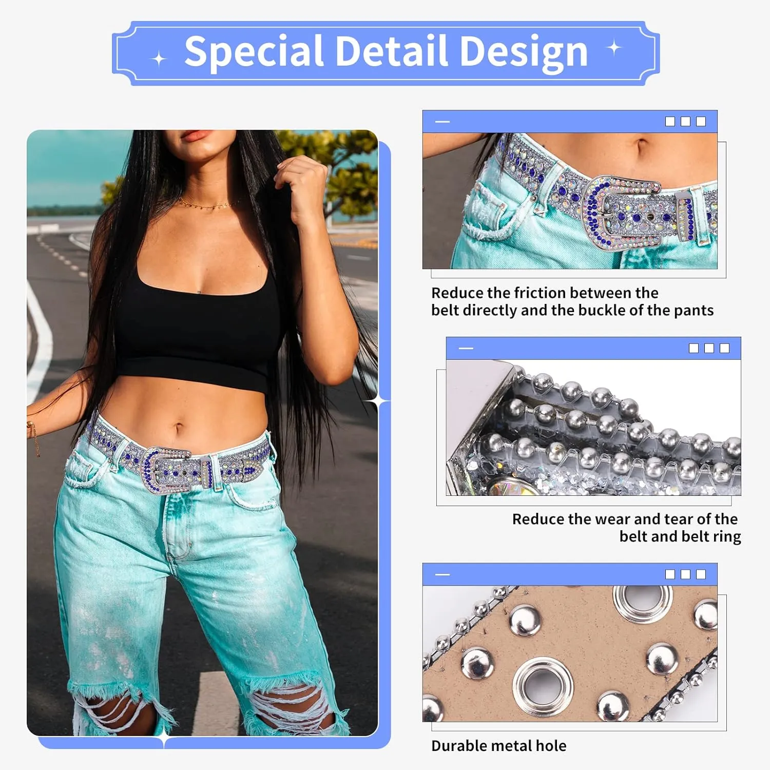TINIDI Luxury Strap Men Women Rhinestones Belt Western Bling Bling Crystal Diamond Studded Belts
