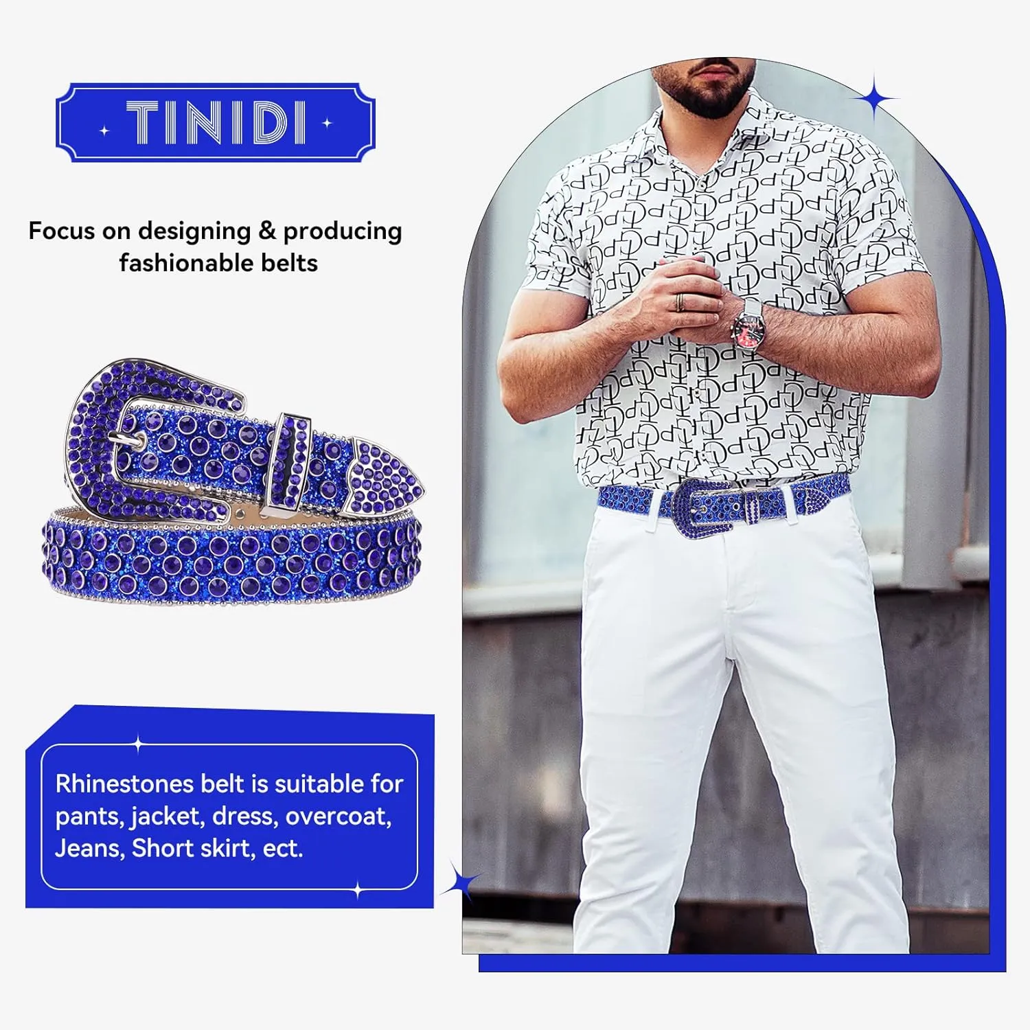 TINIDI Luxury Strap Men Women Rhinestones Belt Western Bling Bling Crystal Diamond Studded Belts